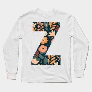 Whimsical Floral Letter Z Long Sleeve T-Shirt